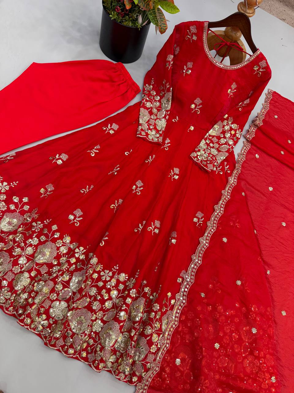 Fendy Silk Embroidered Gown Set