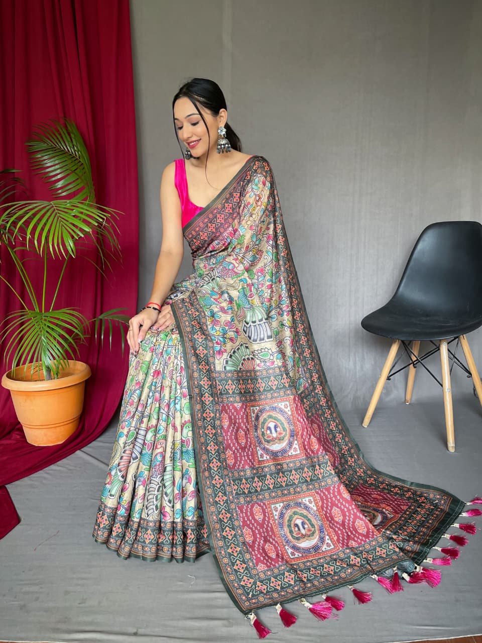 Bandhani Kalamkari Saree