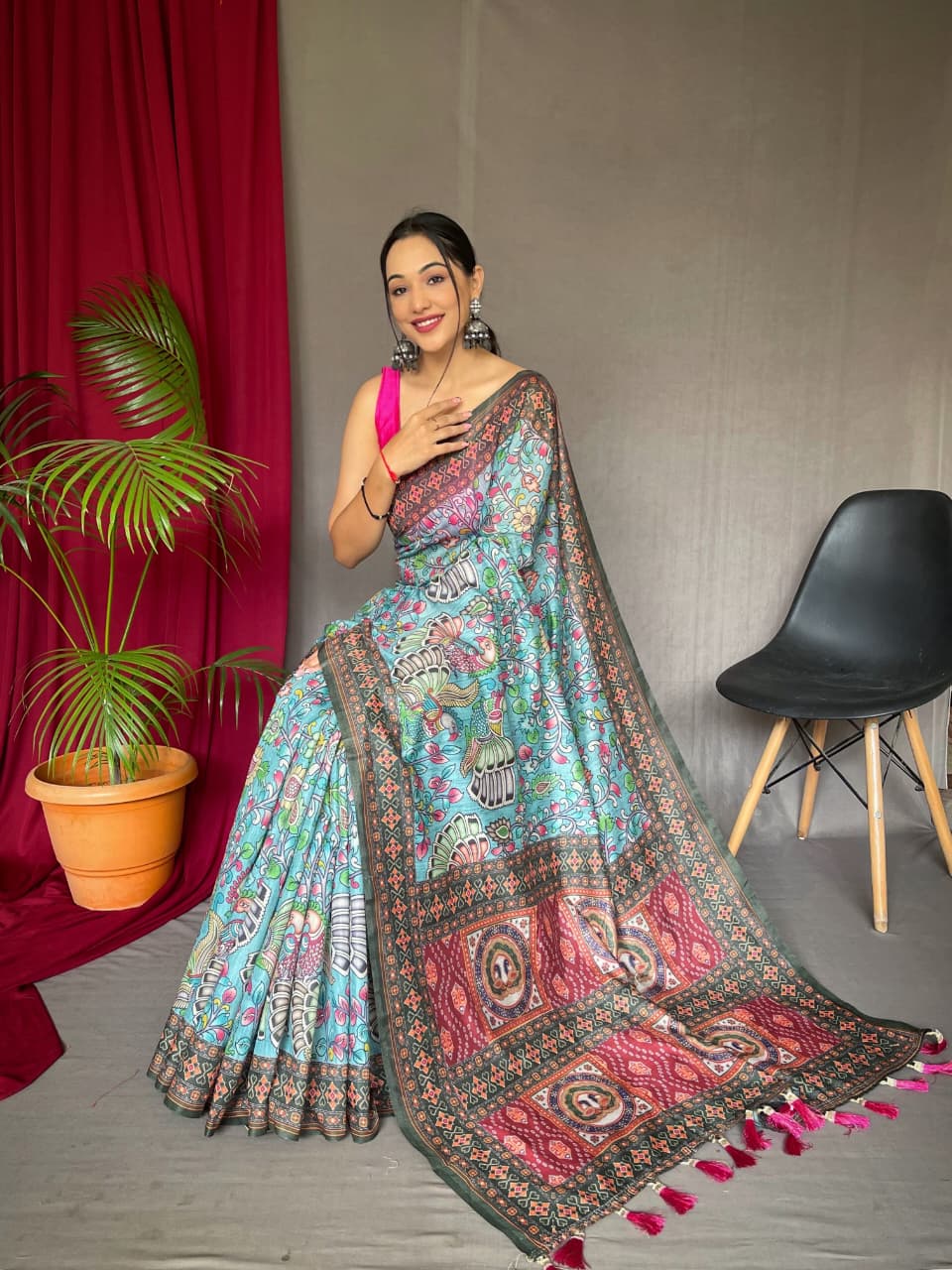Bandhani Kalamkari Saree