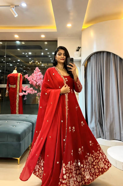 Fendy Silk Embroidered Gown Set