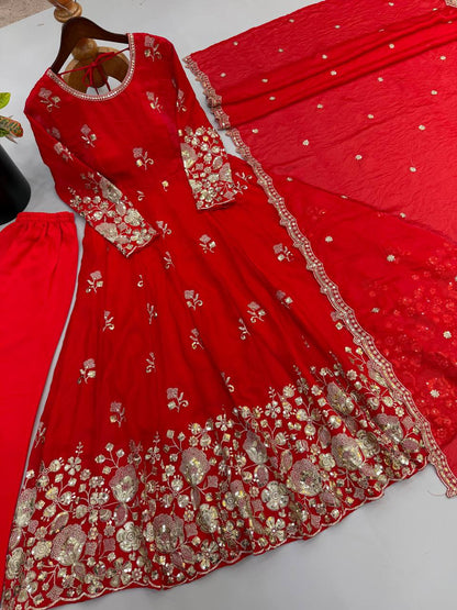 Fendy Silk Embroidered Gown Set