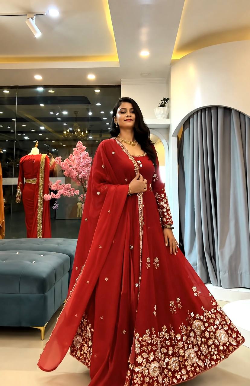Fendy Silk Embroidered Gown Set