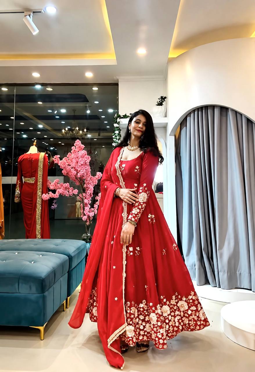 Fendy Silk Embroidered Gown Set