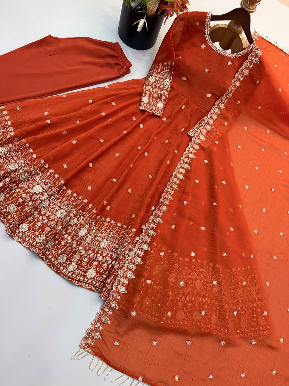 Fendy Silk Embroidered Gown Set