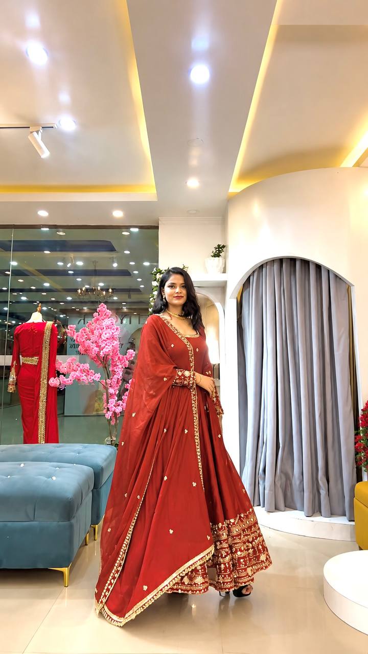 Fendy Silk Embroidered Gown Set