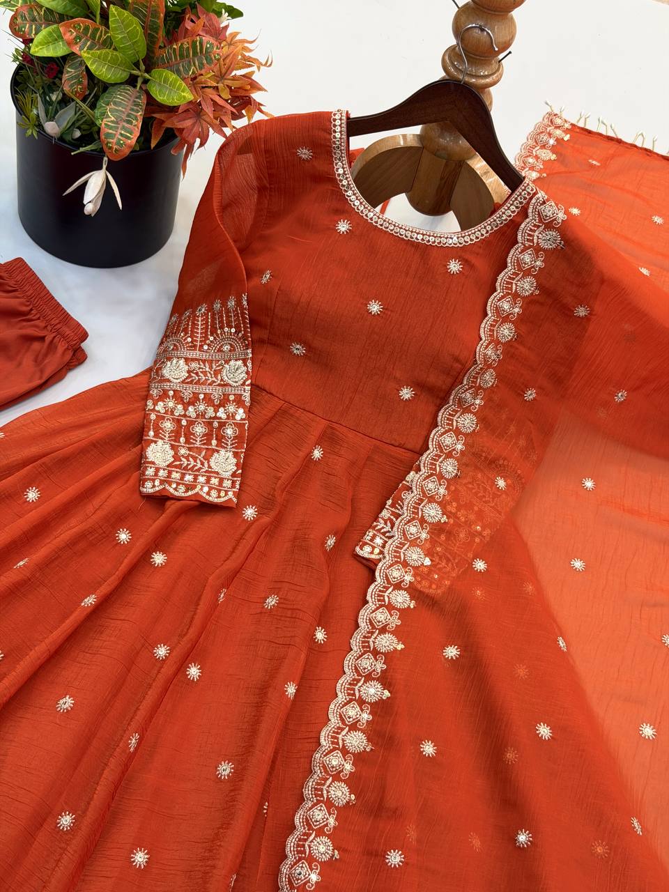 Fendy Silk Embroidered Gown Set