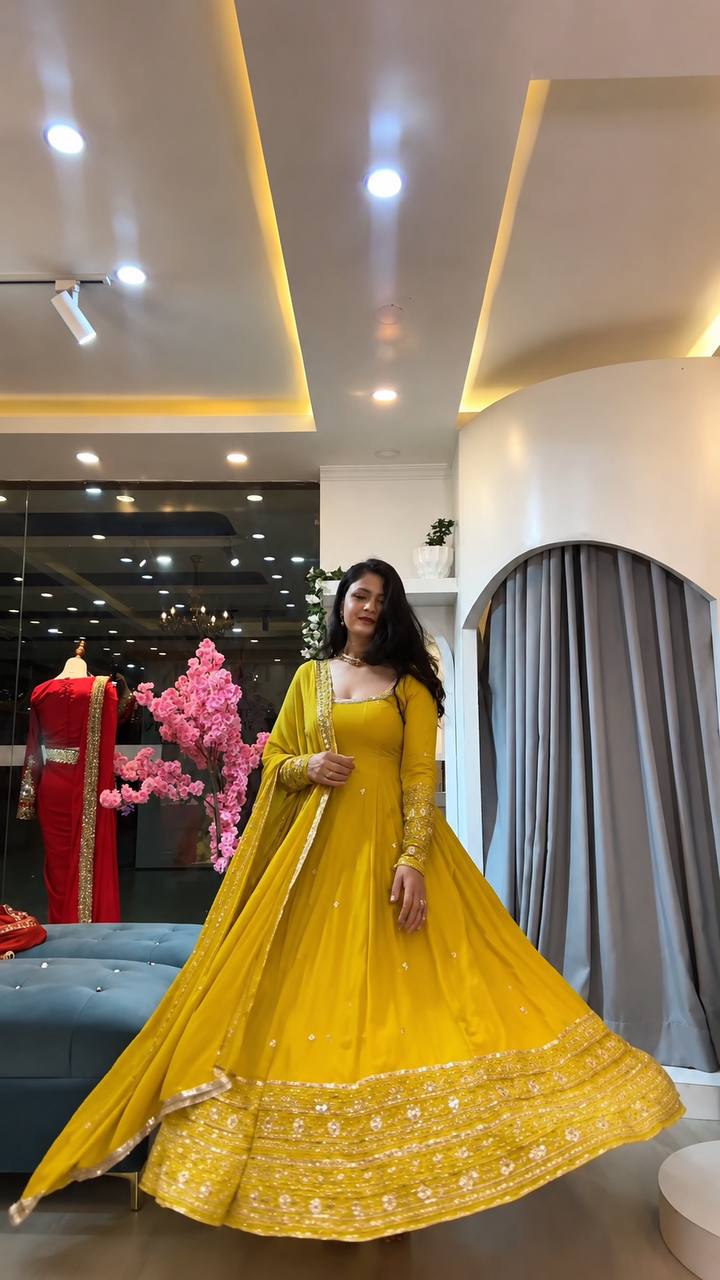 Fendy Silk Embroidered Gown Set