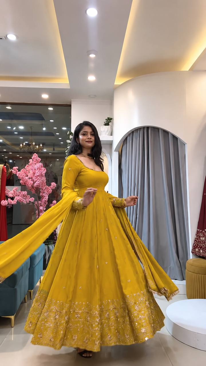 Fendy Silk Embroidered Gown Set