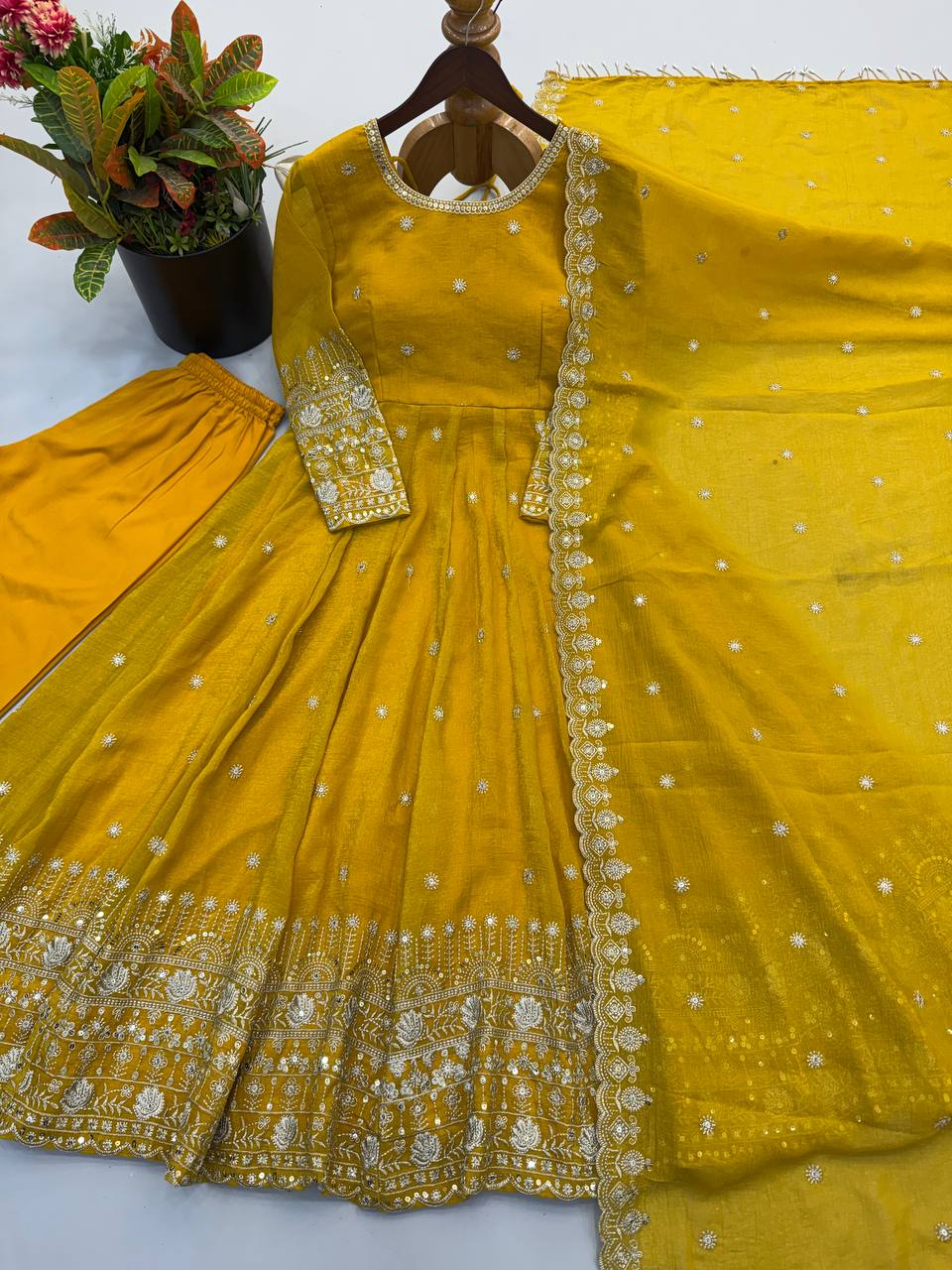 Fendy Silk Embroidered Gown Set