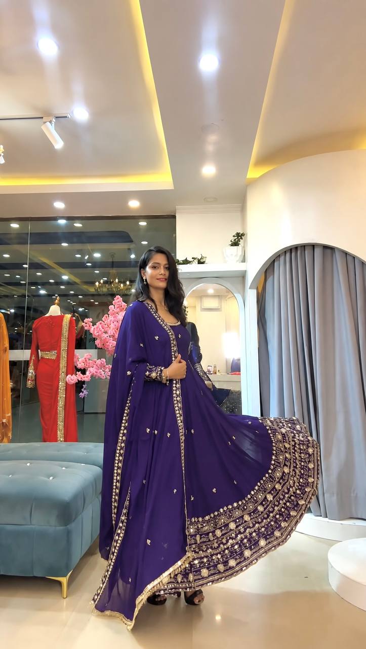 Fendy Silk Embroidered Gown Set