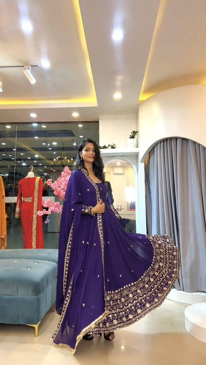 Fendy Silk Embroidered Gown Set