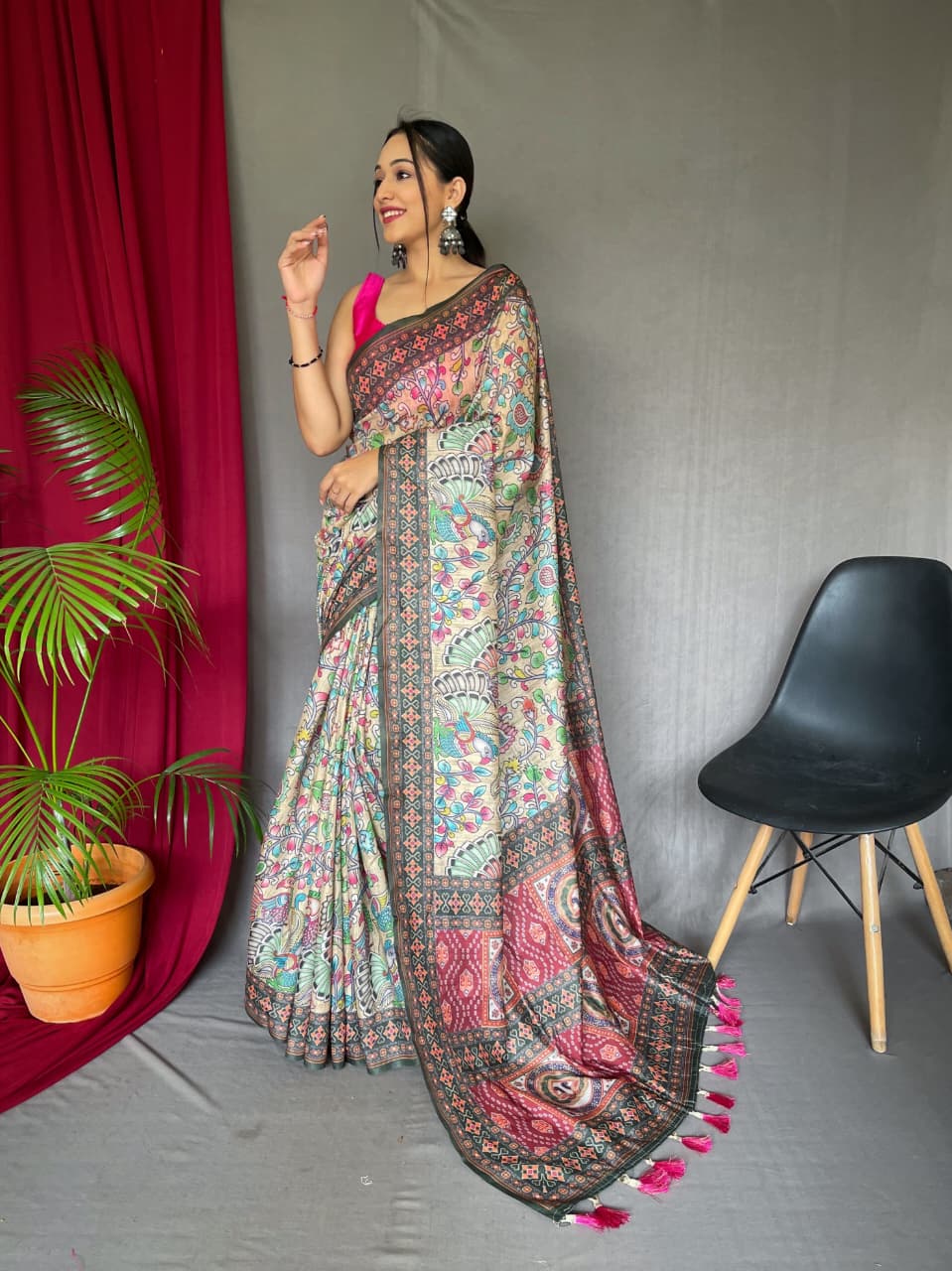 Bandhani Kalamkari Saree