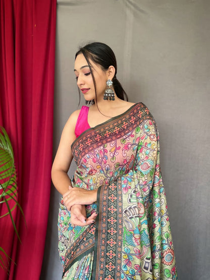Bandhani Kalamkari Saree